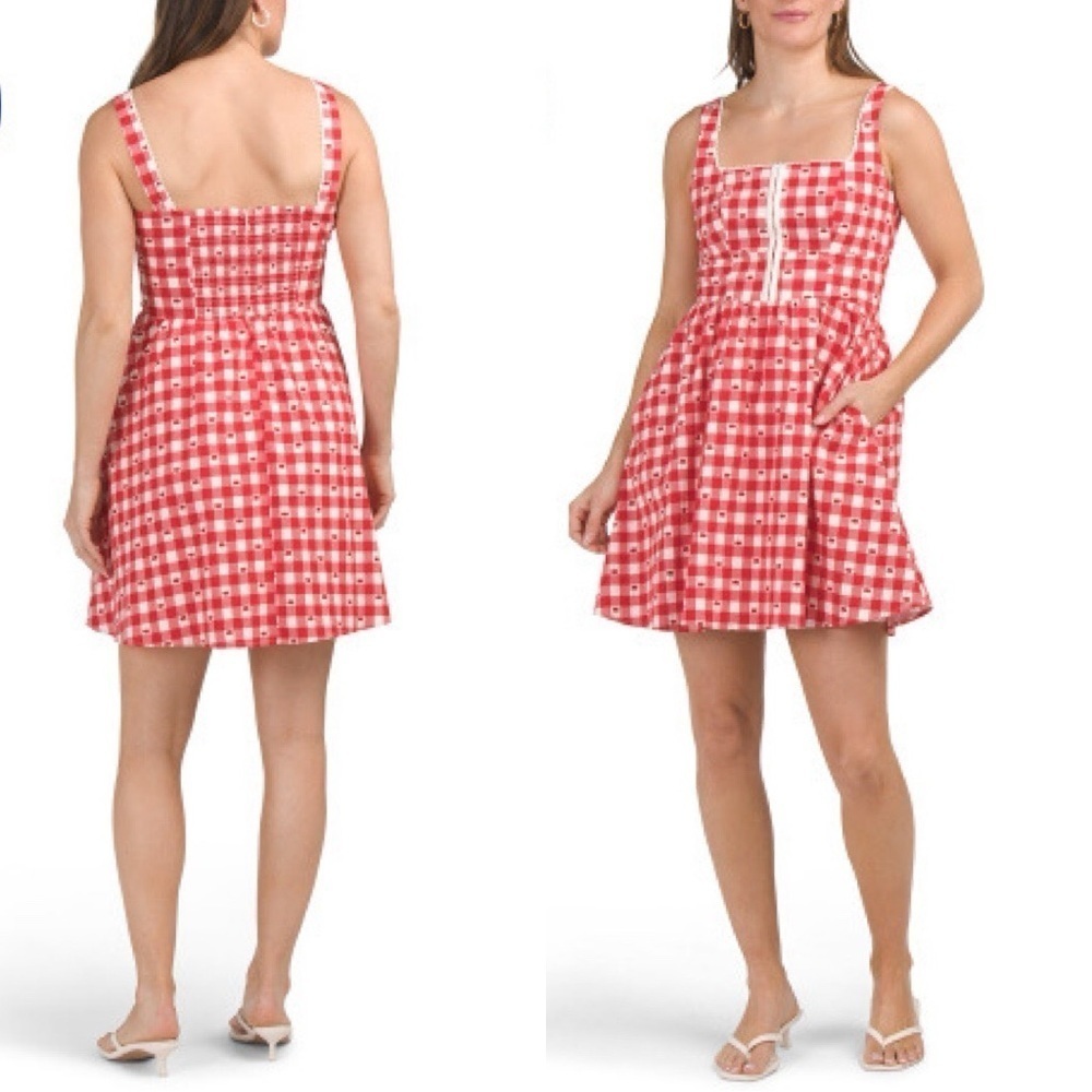 NWT ANTHROPOLOGIE AVEC LES FILLES Cherry Gingham Red Mini Dress Sz 14